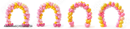 Pastel Pink Yellow Heart Balloon Arch Wedding Decorations Party Event isolated