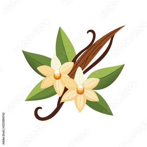 Vanilla Pods and Orchid Flowers Vector Illustration ? Cartoon, Clipart, and Line Art.eps