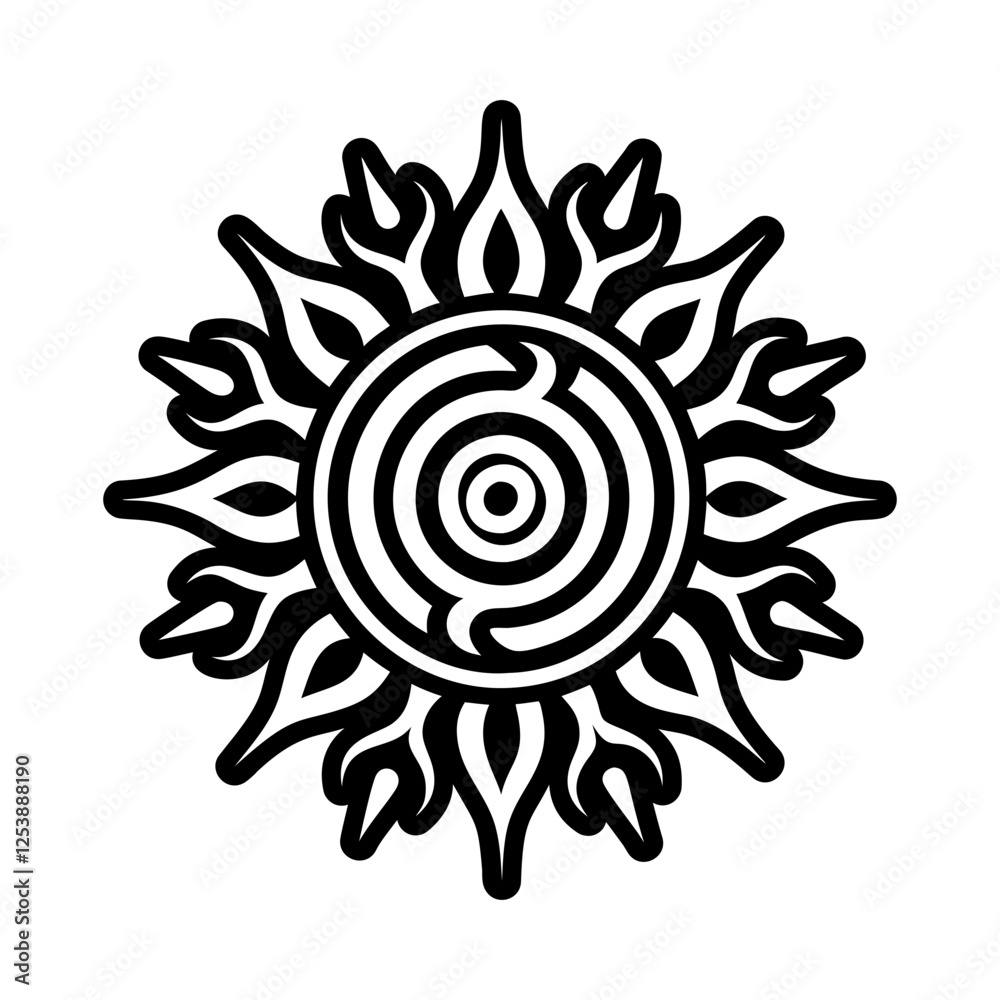 Solid style icon of a spiral sun tattoo Solid style icon of a spiral sun tattoo