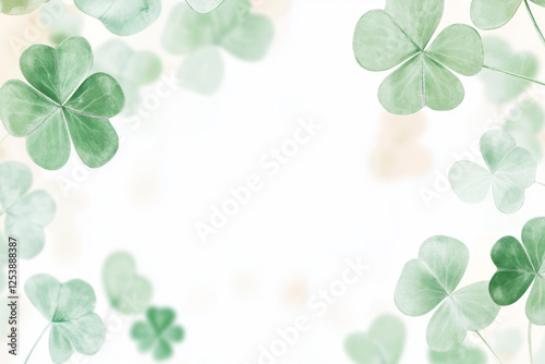 Green clover leaves with soft bokeh background for St. Patricks Day postcard