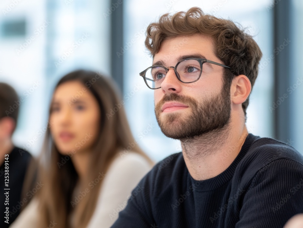 man in glasses attending a meeting man in glasses attending a meeting