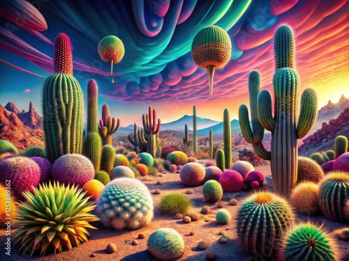 Surreal cactus forms twist in ethereal desert dreams, a deceptive photographic mirage.