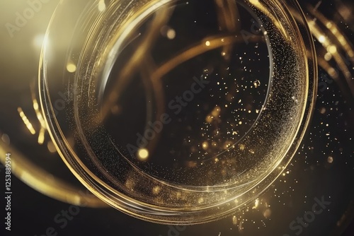 A mesmerizing abstract design showcases swirling golden spirals and sparkling particles, evoking feelings of wonder, energy, and artistic creativity in a digital format.