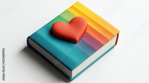 Colorful Book with Heart-Shaped Decoration on White Background