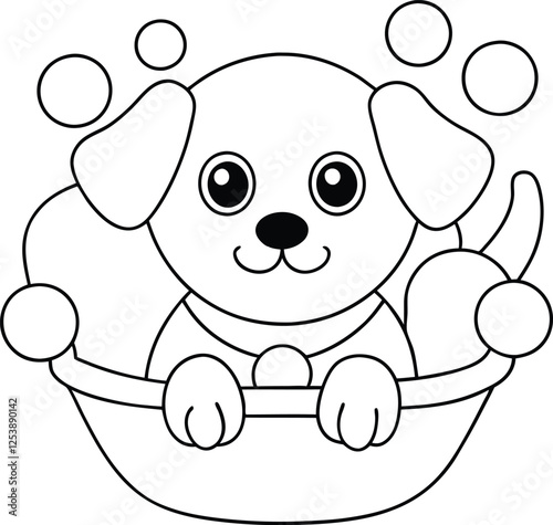 Adorable Puppy Bath Time Bubbles, Clean, Happy Dog, Cartoon