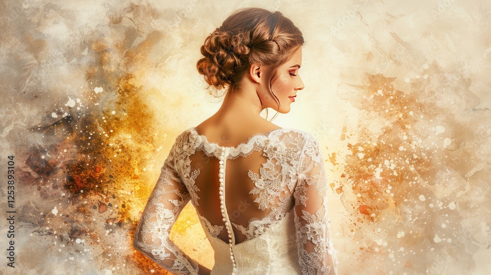 Obraz premium A beautiful woman in a white wedding dress with her hair up