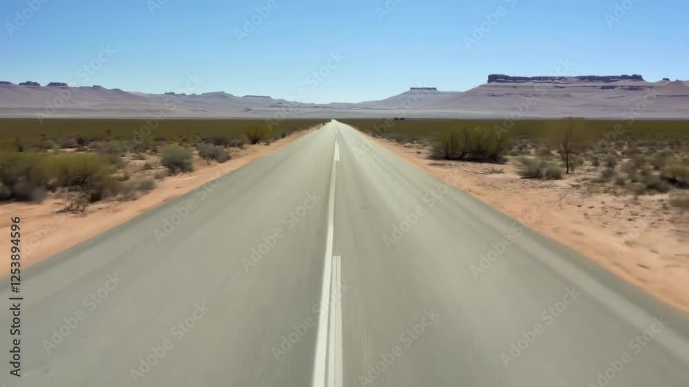 Aerial View of Endless Desert Highway in Remote Landscape Aerial View of Endless Desert Highway in Remote Landscape