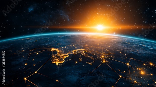 Illuminated Earth from Space with Network Connections