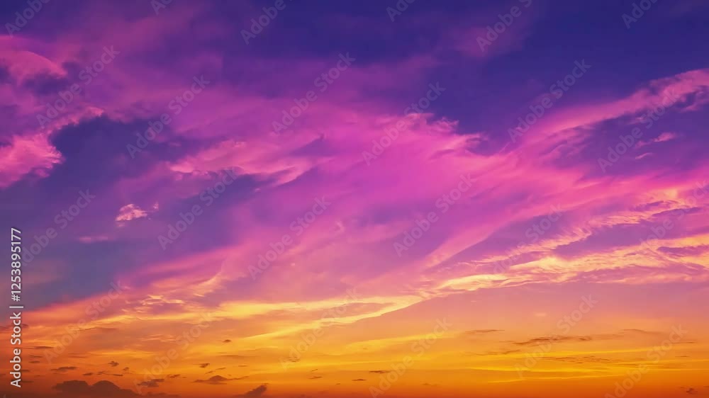 Scenic seashore with evening sky ablaze with vibrant shades of purple and pink