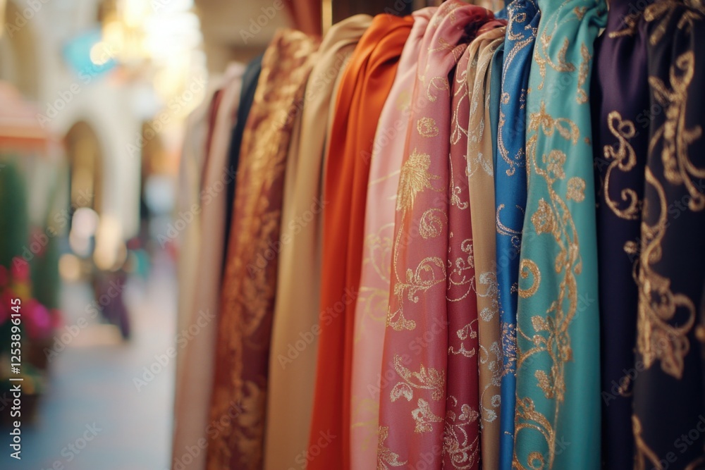 A row of colorful ties hanging on a rack A row of colorful ties hanging on a rack