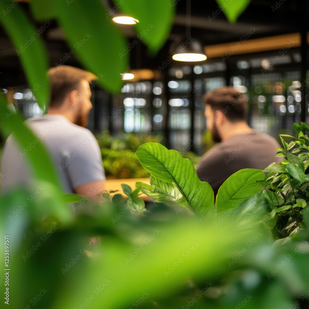 Obraz premium two people having a conversation in a plant filled room