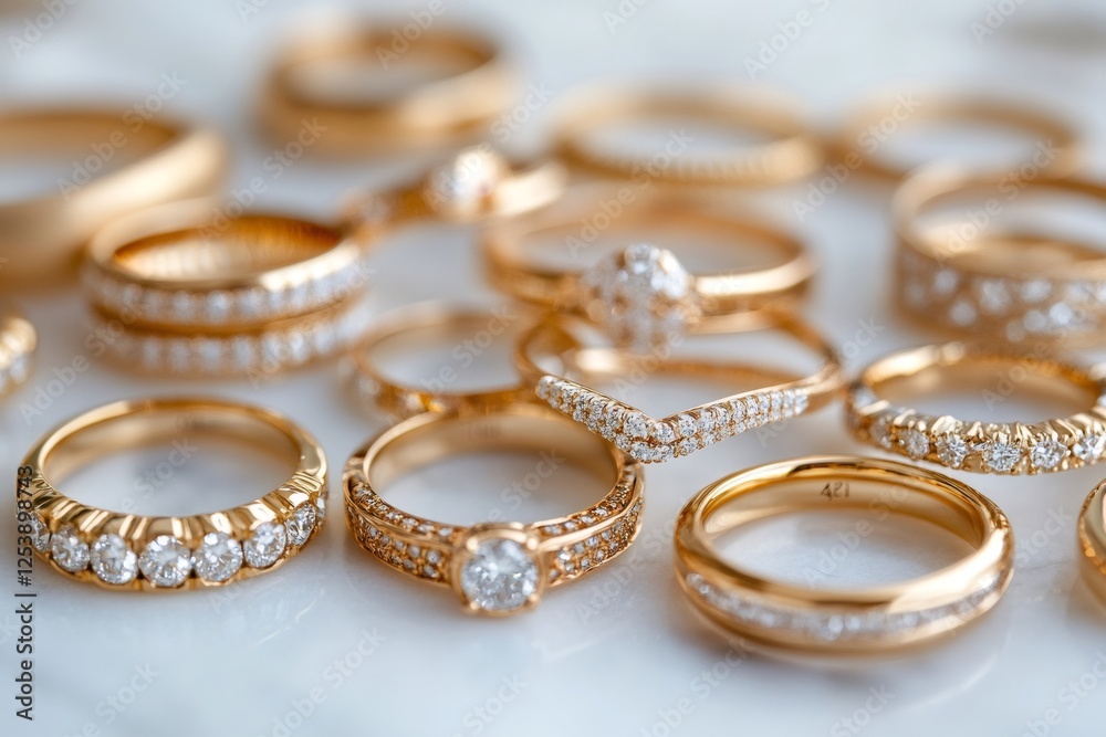 Gold diamond rings showing luxury and jewelry making skills Gold diamond rings showing luxury and jewelry making skills