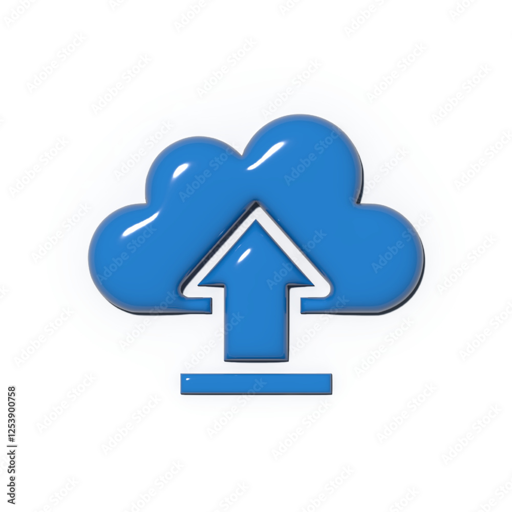 Conceptual icon for cloud data uploading Depicts a blue cloud with an upward-pointing arrow symbolizing file transfer to cloud storage Digital design icon Conceptual icon for cloud data uploading Depicts a blue cloud with an upward-pointing arrow symbolizing file transfer to cloud storage Digital design icon