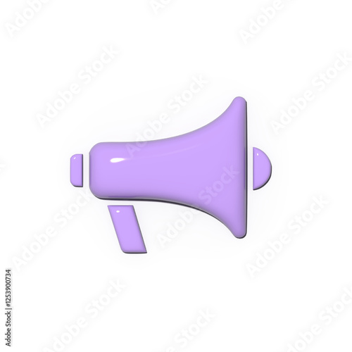 A vibrant lavender-colored megaphone stands out against a stark white background rendered in a smooth 3D style that suggests clarity and modern