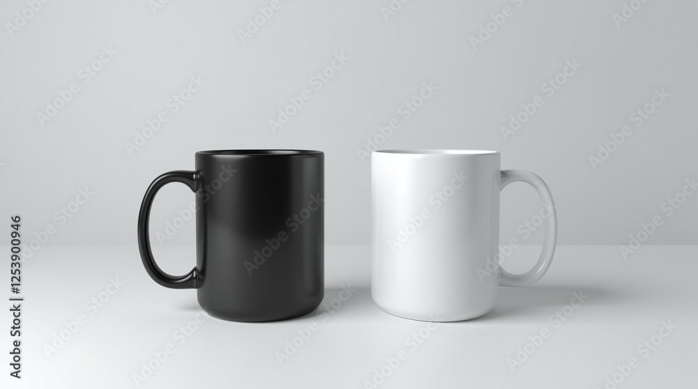 Blank Mugs Cups White and Black Mock-up on Clean Neutral Background, Template Coffee Mug Blank Mugs Cups White and Black Mock-up on Clean Neutral Background, Template Coffee Mug