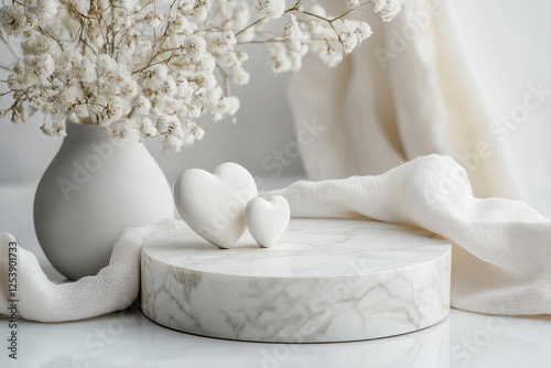 White wedding podium with marble effect.