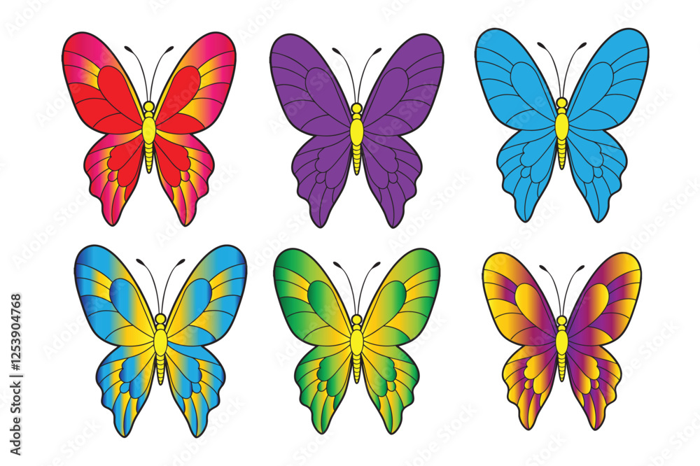 Obraz premium Butterfly set vector multi colored.