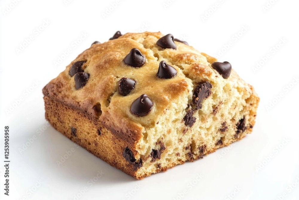 A fresh baked loaf of chocolate chip bread on a white background A fresh baked loaf of chocolate chip bread on a white background