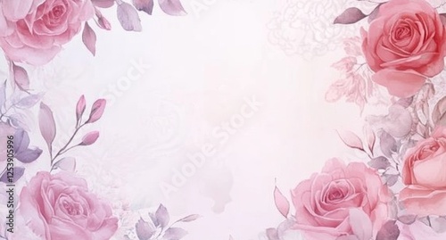Delicate Pink Roses & Leaves Background
