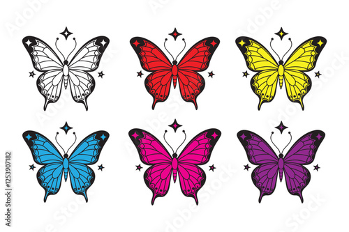 Butterfly set vector multi colored. 