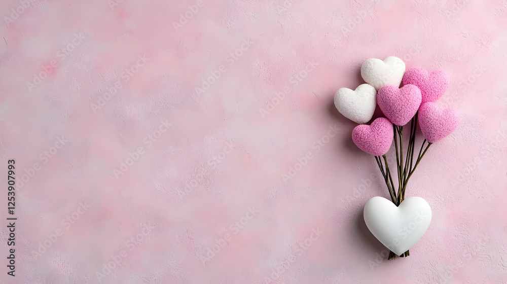 Fototapeta premium Pink hearts bouquet, Valentine's Day card background