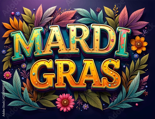 Mardi Gras lettering vector, Purple green Mardi Gras Card, Festival illustration, Mardi Gras Party template	Adobe Illustrator Artwork