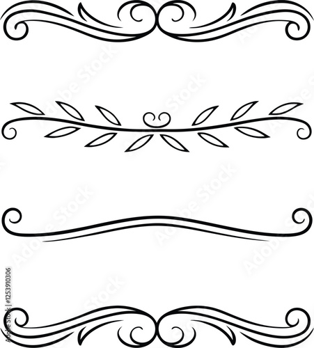 Elegant Flourishes Decorative Dividers, Swirls, and Leaf Designs