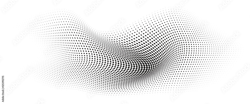 Flowing Wave Dot Halftone Pattern: Curve Gradient Shape on Transparent Background. Suitable for AI, Tech, Network, Digital, Science, and Technology Themes. Flowing Wave Dot Halftone Pattern: Curve Gradient Shape on Transparent Background. Suitable for AI, Tech, Network, Digital, Science, and Technology Themes.