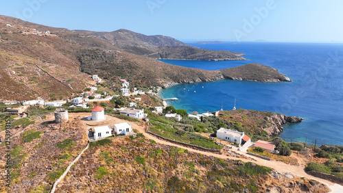 Aerial drone photo amazing landscape and paradise beaches in fjord shaped island of Fournoi Ikarias ensuring and relaxing vacations untouched by tourism, North Aegean sea, Greece photo