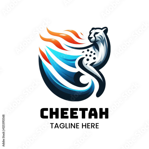 Creative cheetah logo icon sign with blue red fire design inspiration