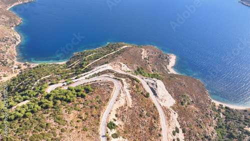 Aerial drone photo amazing landscape and paradise beaches in fjord shaped island of Fournoi Ikarias ensuring and relaxing vacations untouched by tourism, North Aegean sea, Greece photo