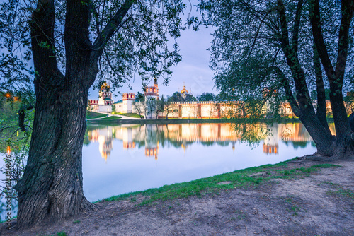 Evening view of the Novodevichy Stavropol Convent in Moscow of the Russian Orthodox Church photo