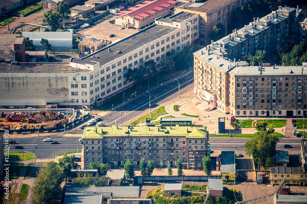 Residential development of the Moscow city center from a bird's-eye view. Russia