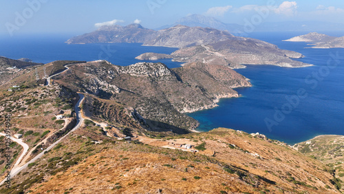 Aerial drone photo amazing landscape and paradise beaches in fjord shaped island of Fournoi Ikarias ensuring and relaxing vacations untouched by tourism, North Aegean sea, Greece photo
