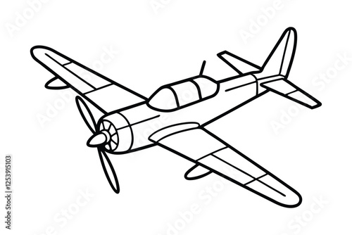 Line art drawing of a propeller plane vector art illustration4.eps