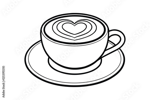 Line art of a cup of coffee with smooth and creamy latte art in the shape of a heart2.eps