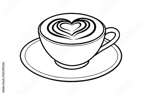 Line art of a cup of coffee with smooth and creamy latte art in the shape of a heart3.eps