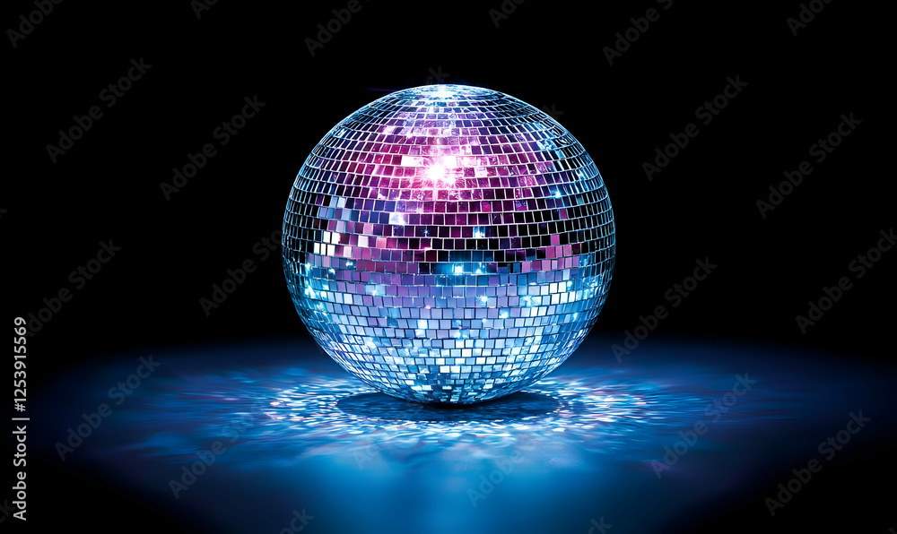Obraz premium Reflective Disco Ball with Colorful Lights in Dark Background