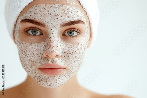 A close-up view of a person wearing a towel as a makeshift hat photo