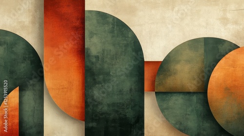Abstract composition with geometric shapes and complementary color palette
