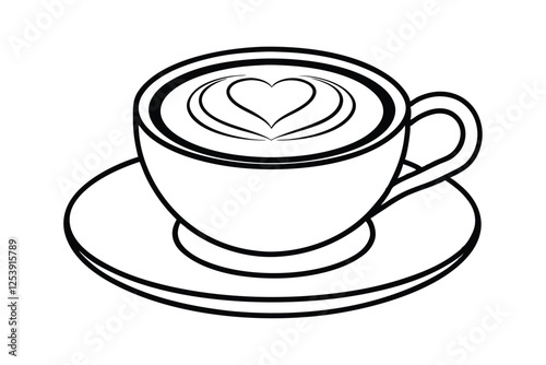 Line art of a cup of coffee with smooth and creamy latte art in the shape of a heart9.eps