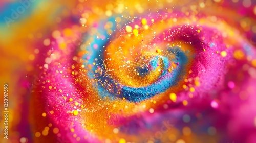 Psychedelic spiral with holi powder bursts