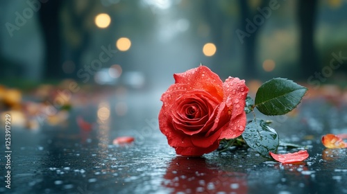 Solitary Rose in the Rain: A Moment of Melancholy