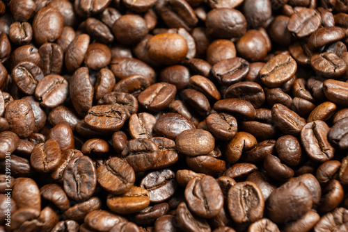 Caffeine-free decaf coffee beans close-up