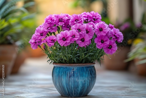 Potted purple carnations an outdoor garden setting fresh and vibrant summer vibes