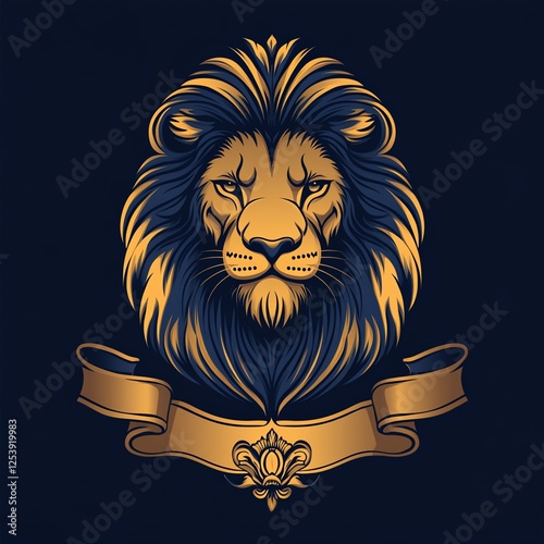 A stylized lion's head design featuring a majestic mane, presented in a striking color palette photo