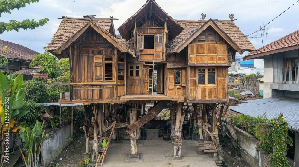 Fototapeta premium Unique Elevated Wooden House in Indonesia