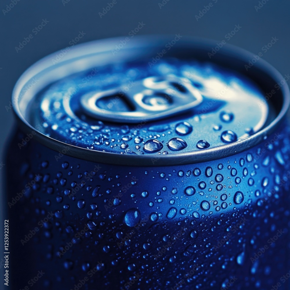 A can of soda with condensation droplets on the surface A can of soda with condensation droplets on the surface