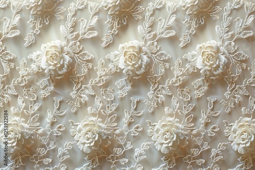 Softly faded embroidery creates an elegant vintage lace texture with intricate details and a nostalgic ambiance