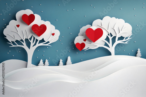 Paper art landscape - Valentine's Day concept.